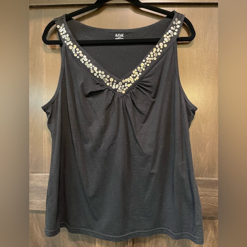 a.n.a Tank Top Sequin V-neck Black XL